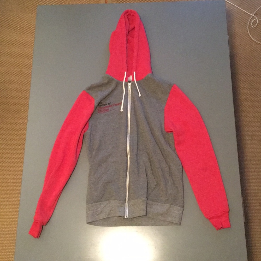 Red and grey zip up hoodie